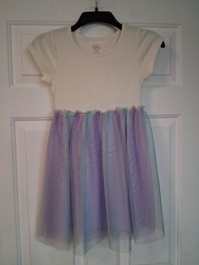 Wonder Nation Cream Pastel Purple Blue Tulle Skirt Tutu Short Sleeve Dress 6/6X